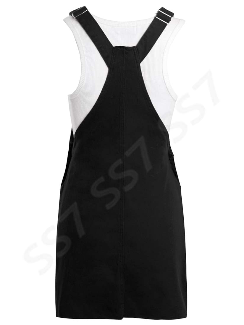 black and white dungaree dress