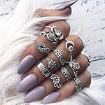 Malloom 11PCS/Set Women Bohemian Vintage Stack Rings Above Knuckle Rings Set (Silver)
