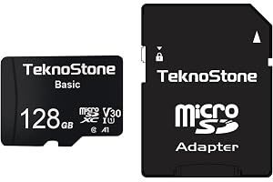 TEKNOSTONE 128GB Basic MicroSDXC TF Memory Card with Adapter 1 Pack | 90MB/s Read 50MB/s Write UHS-I C10 U3 V30 A1 for DJI Insta360 Dash Security Cameras Drone Console Tablet Phone