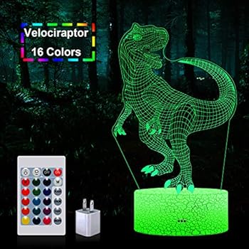 LED Dinosaur Night Light, Woffice 3D Illusion Touch &Remote Control Desk Lamp with Outlet Adapter, 7 Main Colors + 16 Gradient Colors Change, Best Birthday Christmas T-rex Gifts Toys for Kids Boys Gir
