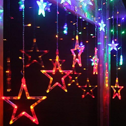 Blusow LED Lights String Star Ice Curtain Light String Fairy Wedding Light For Christmas Party Home Kitchen Curtains Window Decorations With 12 Stars 138pcs Curtain Lights（Multi Color）
