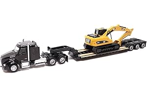 Diecast Masters 1:87 Kenworth T880s SBFS 40in-Sleeper Tandem Tractor with Lowboy Trailer and Cat 320D L Hydraulic Excavator, 