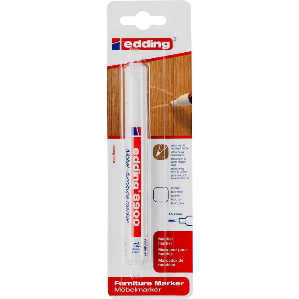 edding 8900 furniture marker - white - round nib 1.5-2 mm - for covering up scratches and damages on veneers, solid wood, wood, tables, desks — image 1