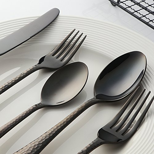 Buyer Star 5-Pieces Flatware Set, Black Silverware Utensils Stainless Steel Reusable Wedding Dinnerware Cutlery Set, Dessert Spoon Teaspoon Table Knife and Fork