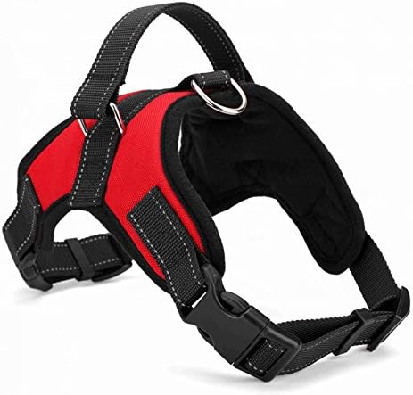 Heavy Duty Adjustable Nylon Padded Non Pull Pet Dog Harness in Black or Red, Small, Medium, Large and Extra Large Dog Harness (Red, Medium)
