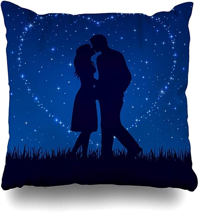 Fundas de Almohada Azul Romance Enamorado en el Cielo Nocturno