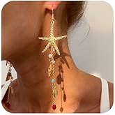 BOOZIQ Gold Starfish Earrings for Women Sea Shell Earrings Summer Beach Long Dangle Drop Earring Ocean Themed Dangling Earring Boho Beach Mermaids Jewelry