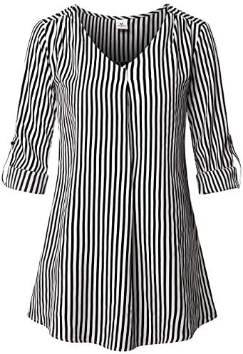 SUNGLORY Women's Casual 3/4 Sleeve V-Neck Plaid Shirts Pullover Top