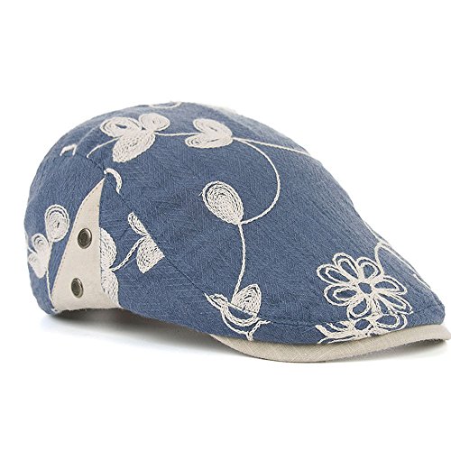 Women's Beautiful Floral Newsboy Cap Fashion Ivy Flat Cabbie Hat Herringbone Gatsby Cap (Blue, Hat Circumference:56~60cm) - Thumbnail 4
