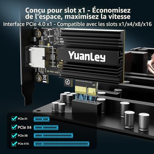 PCIe 10G Network Card, YuanLey 10G Base-T Ethernet Card with Marvell AQC113 Controller, PCIe to 10Gb RJ45 Ethernet NIC, Compatible with PCI Express X1, X4, X8, X16