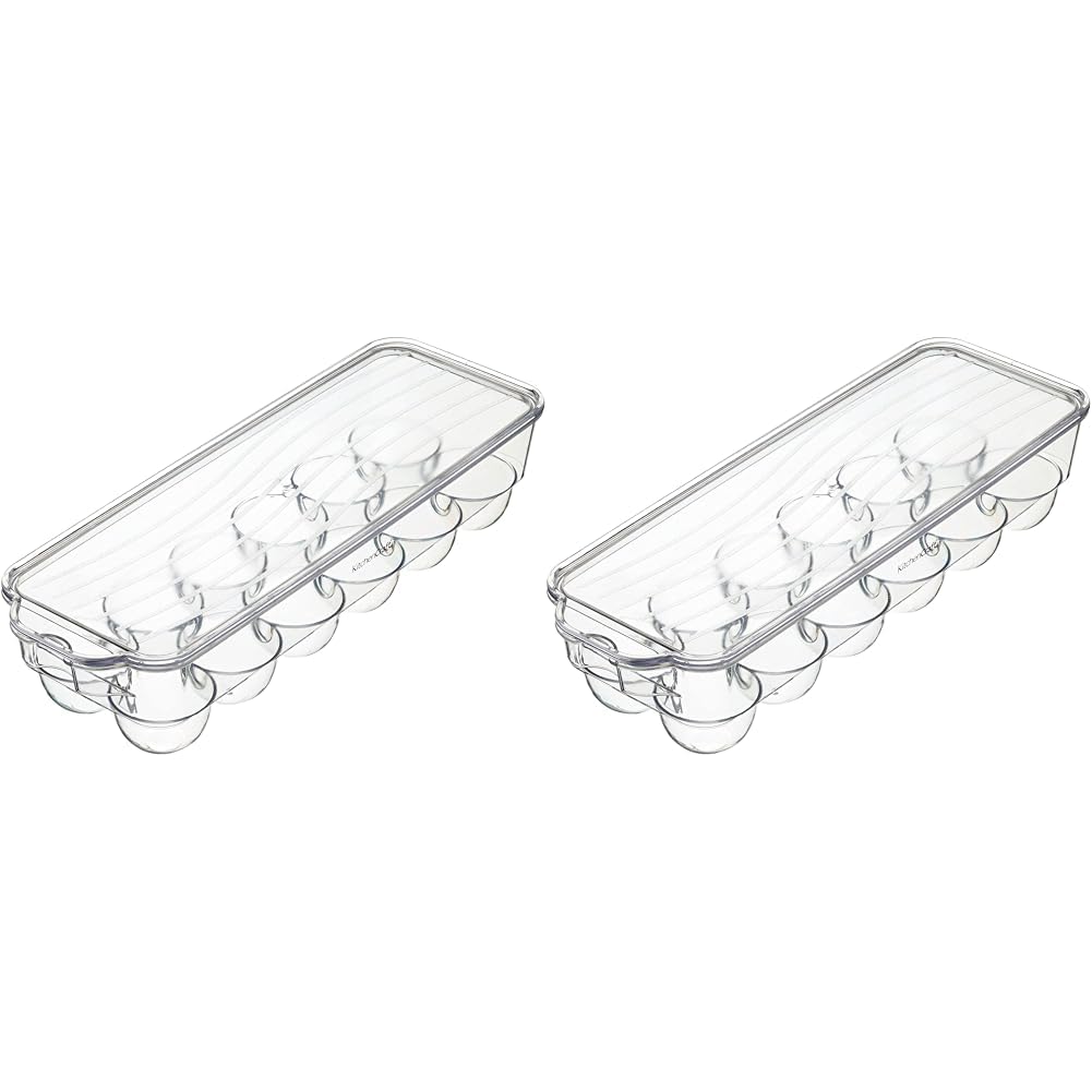 KitchenCraft Egg Holder Storage with Lid, Fridge-Safe Plastic Egg Storage, 32.5 x 11.5 cm (13" x 4.5"), Transparent (Pack of 2)