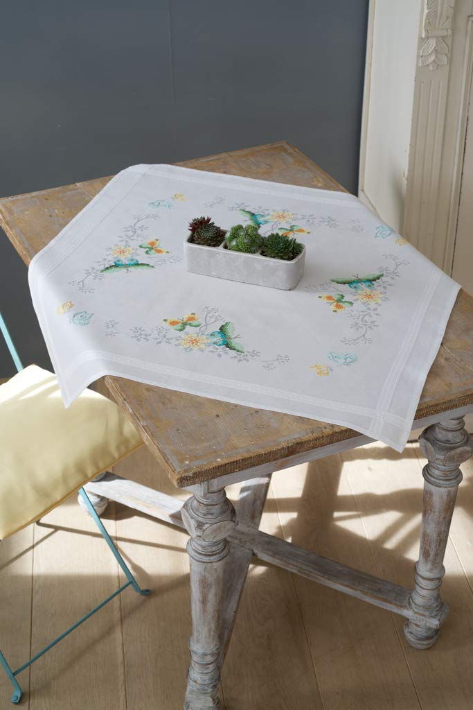 Vervaco Tablecloth: Flowers & Butterflies, Polyester Cotton, Multi-Colour, 40 x 2 x 20 cm