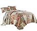 Chezmoi Collection Leslie 3-Piece Floral Patchwork Vintage Washed 100% Cotton Quilt Set, Queen
