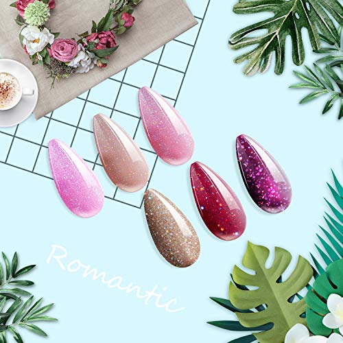 ab gel Glitter Gel Nail Polish Set- 8pcs Gold Red Pink Purple Apricot Glitter Gel with Base Top Coat Nail Art Kit