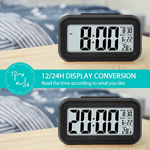 WulaWindy Led Display Digital Alarm Clock Battery Operated Smart Night