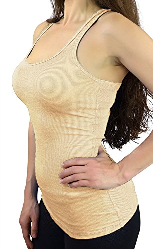 Belle Donne - Junior's Tank Top Skinny Racerback Rib Tanktop Regular Plus Size - Taupe/Small