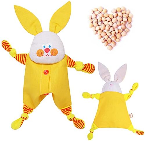 Warm me doll - The Bunny - Cherry Pit Heating Pad-Toy - Soft Linen Rattling Doll with Warming/Cooling Capability - Embroidered Facial Features - Develops Sensory Perception