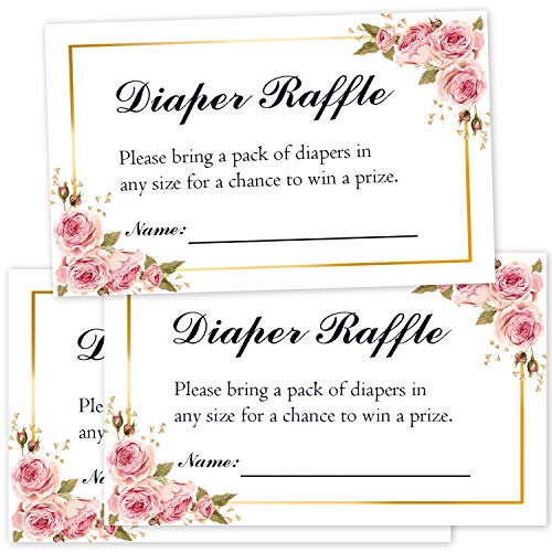 50 Floral Diaper Raffle Tickets for Baby Shower, Pink Floral Diaper Raffle Ticket Lottery Insert Cards, Bring a Pack of…