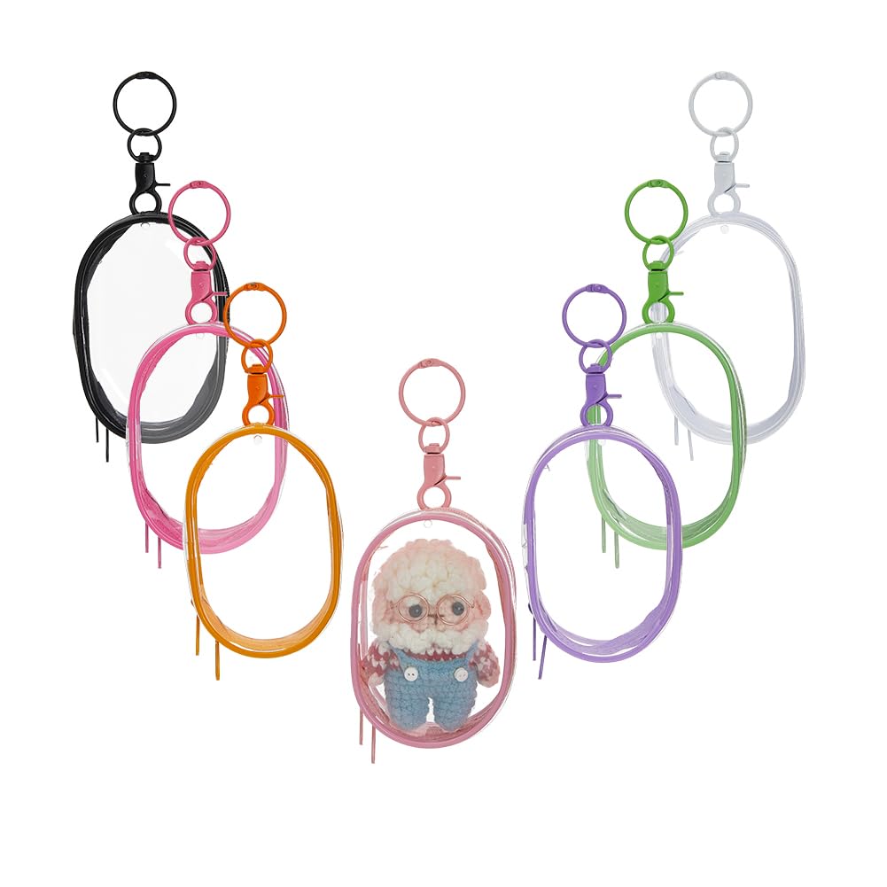 SUPERFINDINGS 7Pcs Clear Figure Display Bag 7 Colors Blind Box Display Case Portable Small Figure Storage Hanging Blind Box Organizer Dustproof Collectibles Display Bag