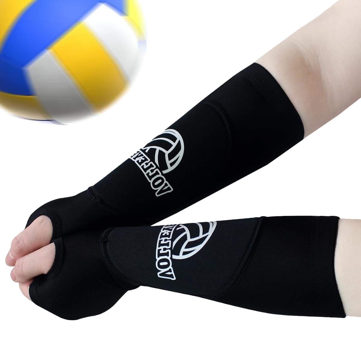 2XK-NOV Volleyball Arm Protectors for Women, Forearm Protection Accessories for Volleyball Training, Sports Forearm Sleeves, Wrist Support with Protective Pad and Thumb Hole, 1 Pair, black, M