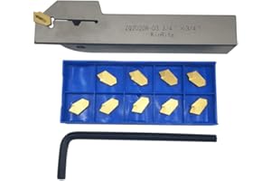 KINRITE 1/2" 3/8" 5/8" 3/4" Indexable Lathe Grooving Parting Holder with 10 Pieces GTN- SP200 SP300 Heavy Duty Nickel Plated ZQ Right -Hand Cut Off Tool Carbide Inserts… (3/4" ZQ2020R03 Holder + SP300)