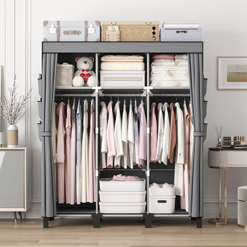 Dongliangqinying Armoire en tissu portable 130x45x170cm | Penderie pliable, 3 zones suspension, 18 poches latérales, range vêtements, sacs, chaussettes pour chambre, dortoir