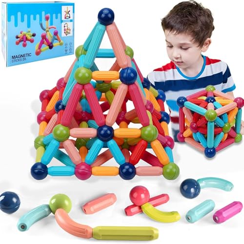 Juguetes Magnéticos,74 PCS Juguetes Magnética Construcción con Bolas y Varillas Magnéticas Bloques Magnéticos Juguetes Construccion 3D,Juego de Apilamiento para Niños y Niñas,Regalos de Pascua