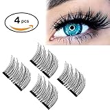 ã€Upgradeã€‘Long Dual Magnetic False Eyelashes -Ultra Thin 3D Fiber Reusable magnetic eyelashes, Perfect for Deep & Round Eyes (4 Pcs Long)