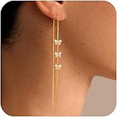 Carffordo Dangle Earrings for Women - Dainty 14K Gold Plated Long Drop Chain Earrings Trendy Wedding Threader Earring Hypoallergenic Prom jewelry