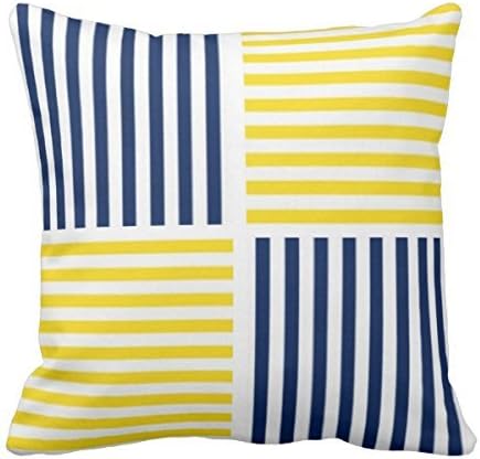Yellow and Navy Blue Nautical Stripe Throw pillowcase Pillow shams case Cushion Cover 18x18inch