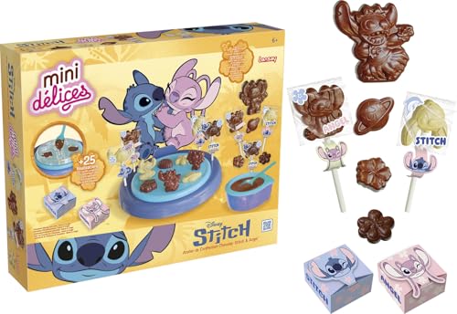 Lansay - MINI DELICES Schokoladenwerkstatt Stitch & Angel - Kinder Schokoladen Set für Kinder ab 6 Jahren - DIY Schokofiguren Selber Machen mit Formen & Zubehör - Disney Bastelset Geschenkidee