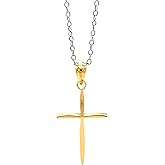 Charm America - Gold Plated Cross Pendant Necklace- Gold Plated on 925 Sterling Silver- Silver Adjustable Necklace 16"-18"