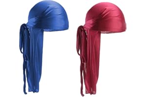 2 PCS Long Tail Durag, Silk Durag 360 Waves Headwraps Wide Straps Pirate Hair Loss Chemo Cap Bandana Turban Hat for Women and
