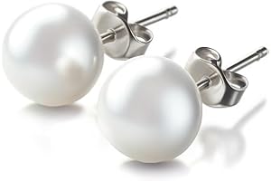 ISAAC WESTMAN Nickel Free Sterling Silver White Freshwater Cultured Pearl Stud Earrings, Hypoallergenic Earrings with Genuine Cultured Pearls, Flat Back Button Pearl Earrings