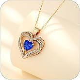 Sumeror Heart Birthstone Necklace for Women, 925 Sterling Silver 18K Rose Gold Plated, Valentines Day Gifts for Wife Girlfriend, Mothers Day Gift for Mom, Anniversary Birthday Jewelry with 18 Inch Chain with 2-inch extender