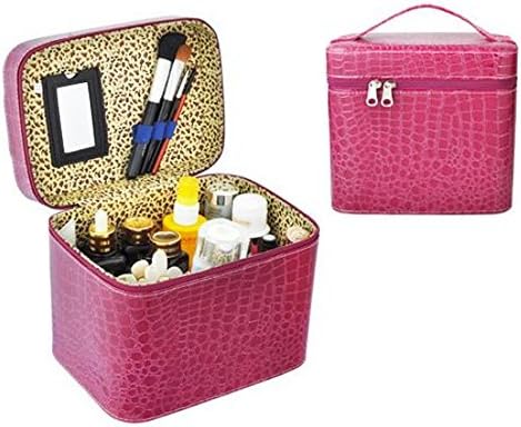 Faux red alligator leather Large Capacity Jewelry or Cosmetic Trinket Box.Make-up Case (rose)