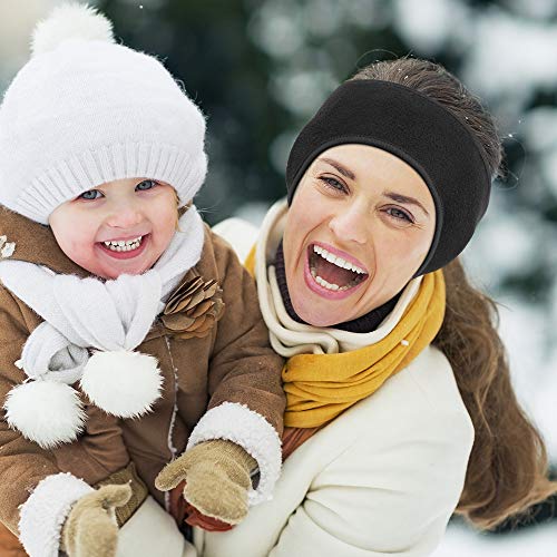 KOMAKE Ear Warmers Headband, 2 Pack Earmuff Headband Fleece Earmuffs Sport Headband Winter Ear Covers Moisture Wicking Sweatband Ski Running Headband for Men & Women (Black+Gray)