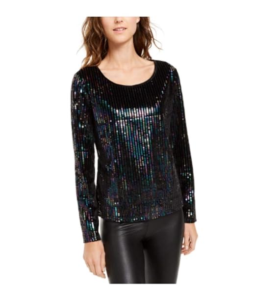 Buy Inc Sequinned Velvet Top, Black Medium at Amazon.in