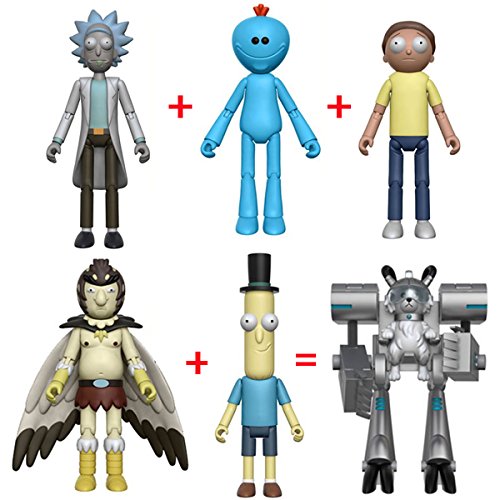 Rick and Morty Action Figures - 5 Pc Set - Mr. Meeseeks, Mr. Poopy Butthole, Bird Person - MAKES SNOWBALL