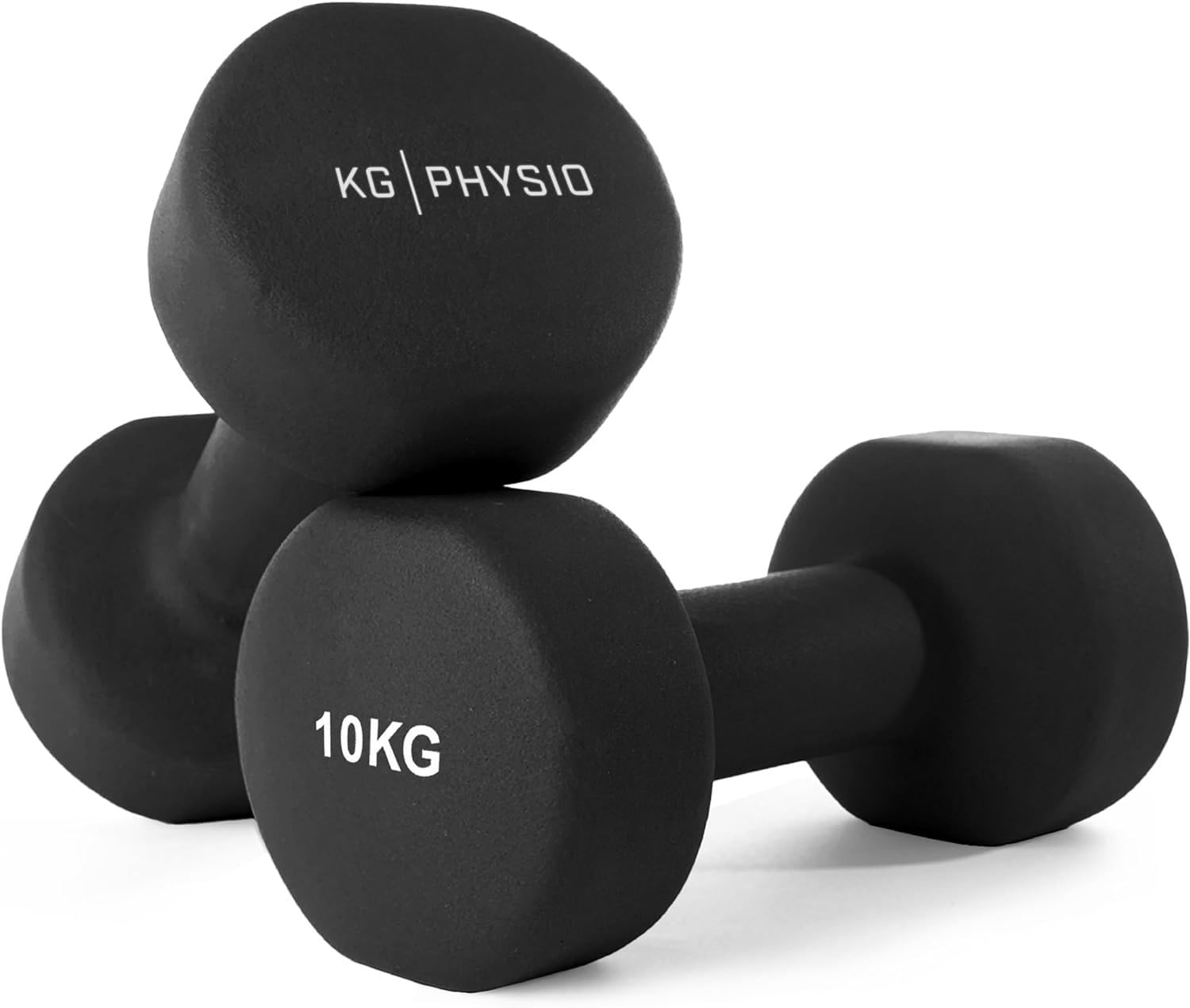 KG Physio Weights Dumbbells Set Women & Men - Neoprene-Coated & Sweat-Resistant Weights Set with Anti-Roll Technology & A3 Exercise Poster, Gym Equipment for Home, 1-10 kg Dumb Bells Pair