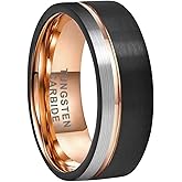 TUTISS 8mm Black/Blue/Gold/Rose Gold Tungsten Rings for Men Women Fashion Engagement Wedding Bands Brushed Finish Offset Line Comfort Fit