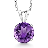 Gem Stone King 14K White Gold Purple Amethyst Pendant Necklace for Women | 1.00 Cttw | Gemstone February Birthstone | Round 6MM | With 18 Inch Silver Chain