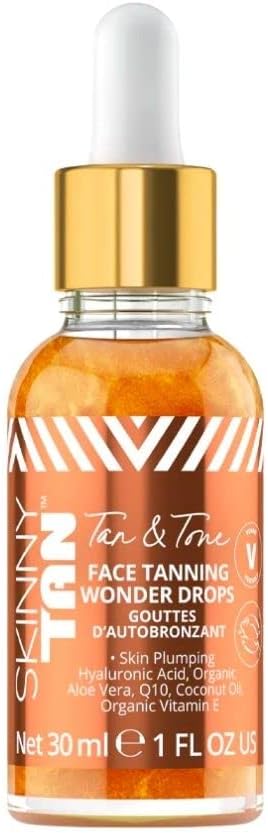 Skinny Tan Tan and Tone Face Tanning Drops Serum 1 oz Hyaluronic Acid