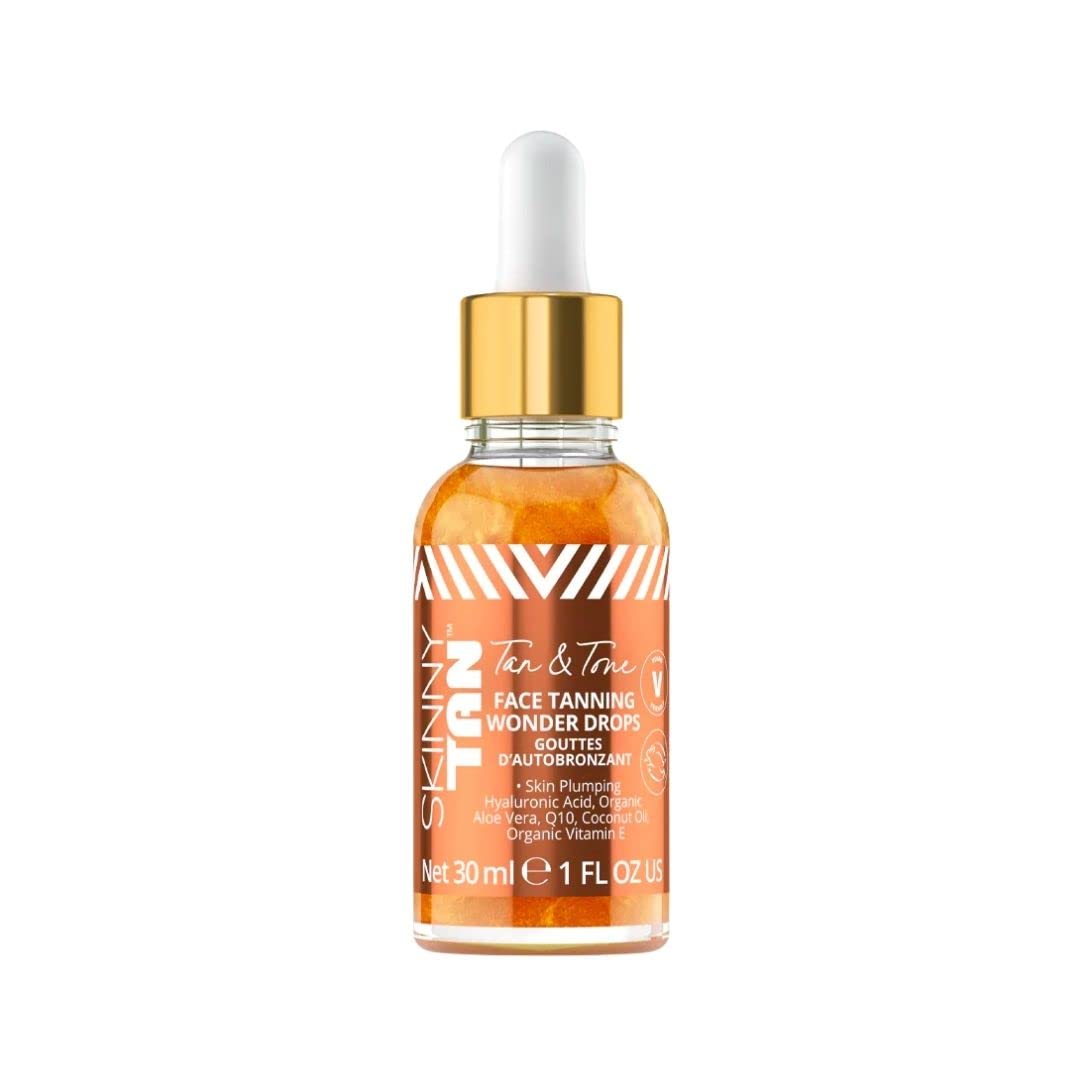 Skinny Tan Tan and Tone Face Tanning Wonder Drops Serum - Hyaluronic Acid for Dewy, Luminous Finish - Helps Even Skin Tone - Enhance Your Complexion - Transform Skincare Into Gradual Tanner - 1 oz
