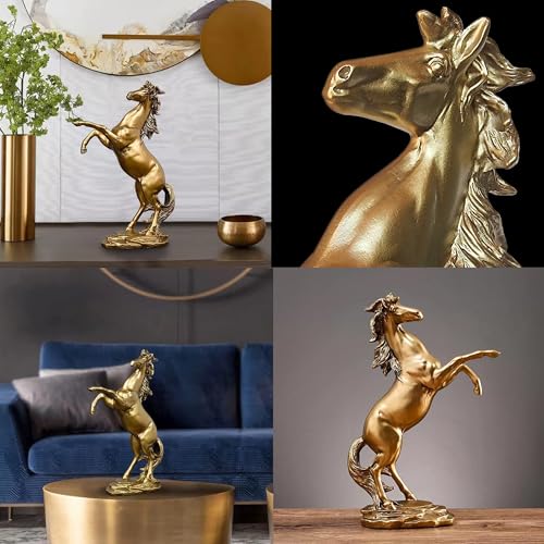 Decorative Gold Horse Statue [ 32 x 20 x 11 ] cm | Resin Horse Statue Standing Horse Sculpture | Home Decor Items for Living Room | Modern Furnishing Decoration for Home, Office Desk