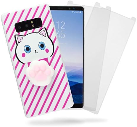 3D Squishy Pink &amp; White Soft Silicone Cute Cat Paw Jumbo Fidget Toy TPU Full Body Protective Phone Case for Samsung Galaxy Note 8 (Bonus 2 pack Clear Full Cover Tempered Glass) by SkylerShield