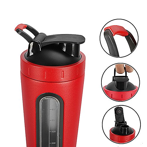 Mmrm 24Oz Stainless Steel Protein Shaker Bottle, Sport Water Bottle, Coffee Tea Mix Bottle, Milkshake Cup with Visible Window Red