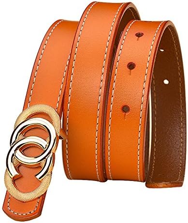 Womens Genuine Leather 0.9″Thin Belts For Jeans with Gold Removable Buckle