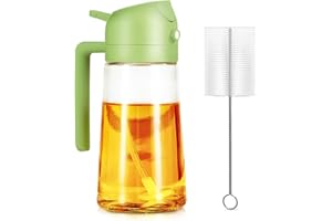 Leaflai Oil Spray Bottle, 470 ml/16 oz Oil Spray and Oil Container, Powerful Atomised Spray Glass Bottle (Green) 2 in 1 Oil Spray and Oil Container for Air Fryer, Baking, Grilling