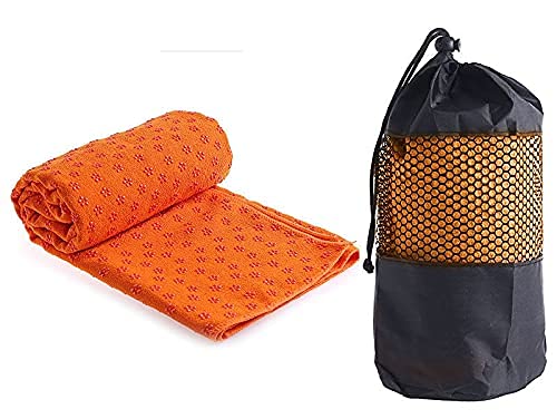 Microfibre Yoga Mat Towel, Anti-Skip PVC Dots Yoga, Pilates, Sports, Fitness, Home, Beach, Traveling, Camping - Orange - 183cm*61cm